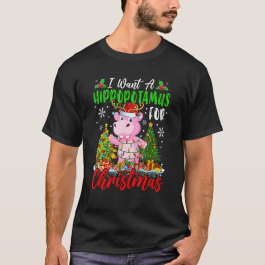 I Want A Hippopotamus For Christmas Santa Reindeer T-shirt (Voorkant)