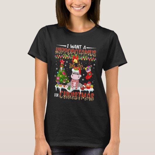 I Want A Hippopotamus For Christmas Santa Reindeer T-shirt (Voorkant)