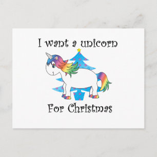I want a unicorn for Christmas blue christmas tree Feestdagenkaart