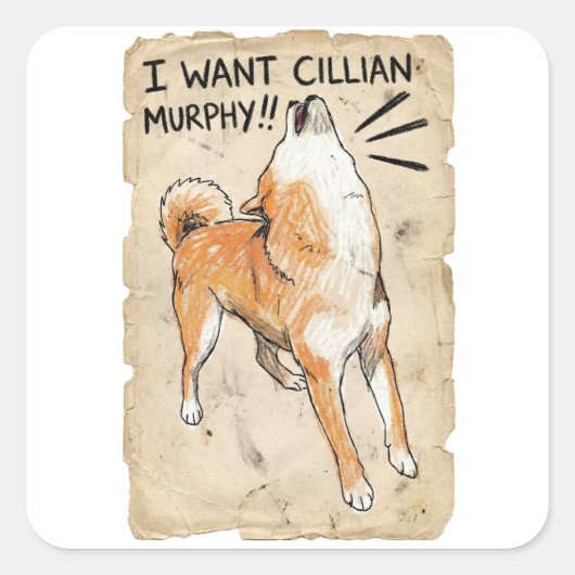 I Want Cillian Murphy – Fangirl Shiba Inu Vierkante Sticker (Voorkant)