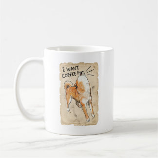 I Want Coffee – Screaming Shiba Inu Vintage Sketch Koffiemok