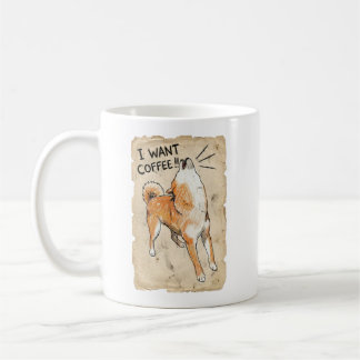 I Want Coffee – Screaming Shiba Inu Vintage Sketch Koffiemok