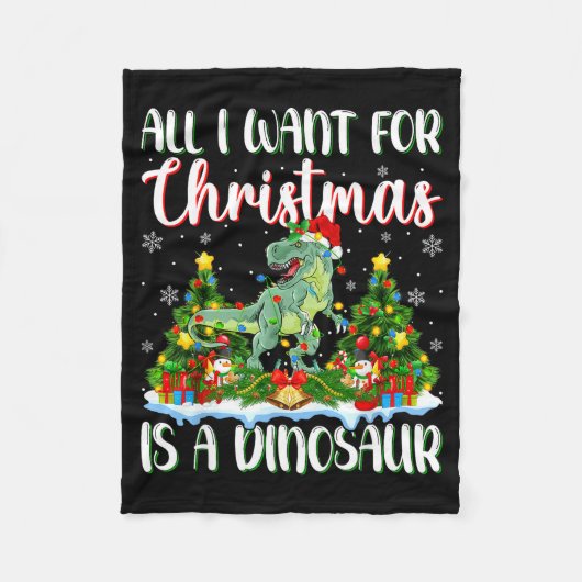 I Want For Christmas Is A Dinosaur Xmas Tree Light Fleece Deken (Voorkant)