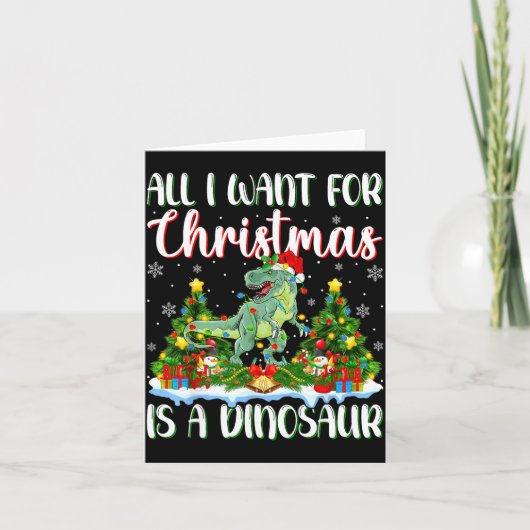 I Want For Christmas Is A Dinosaur Xmas Tree Light Kaart (Voorkant)