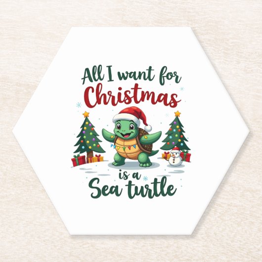 I Want For Christmas Is A Sea Turtle Xmas Tree Lig Kartonnen Onderzetters (Voorkant)