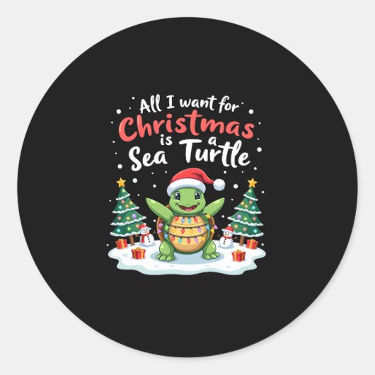 I Want For Christmas Is A Sea Turtle Xmas Tree Lig Ronde Sticker (Voorkant)