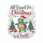 I Want For Christmas Is A Sea Turtle Xmas Tree Lig Sticker (Voorkant)