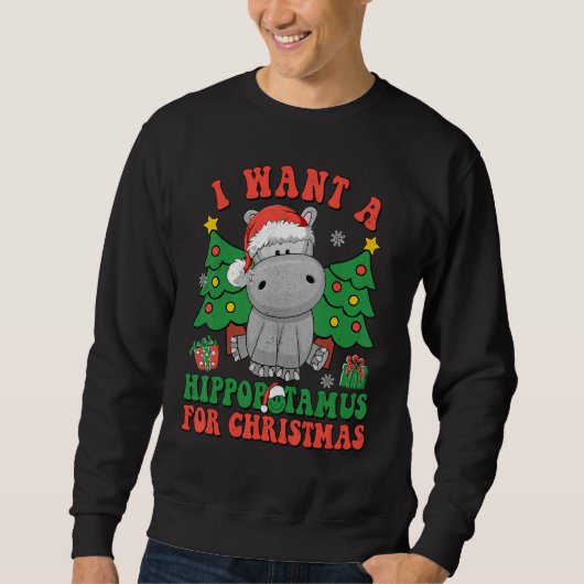 I Want To Hippopotamus For Christmas Hippo Christm Trui (Voorkant)