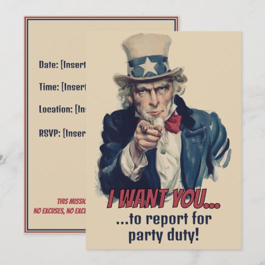 I Want You | Oom Sam Feestelijke Wervingsactie Kaart (Voorkant / Achterkant)