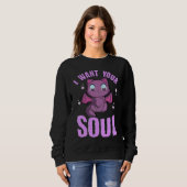 I Want Your Soul Funny Halloween Cute Black Cat Ba Trui (Voorkant volledig)