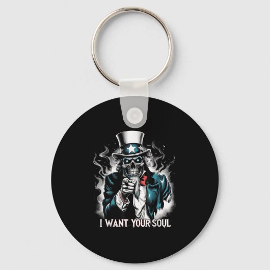 I Want Your Soul – Skeleton Sam Creepy Halloween H Sleutelhanger (Voorkant)