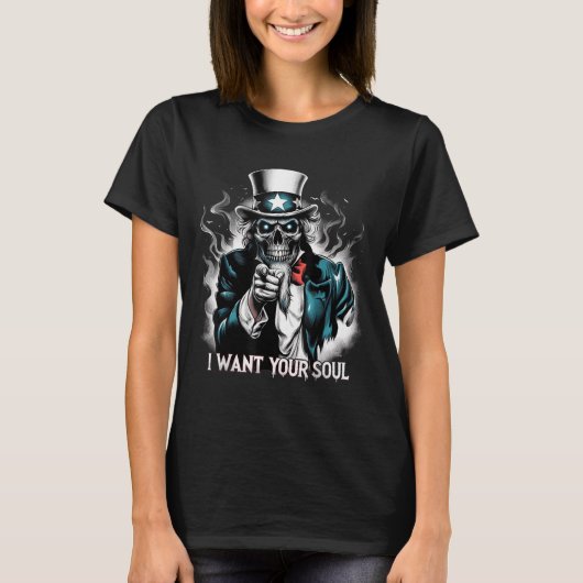 I Want Your Soul – Skeleton Sam Creepy Halloween H T-shirt (Voorkant)