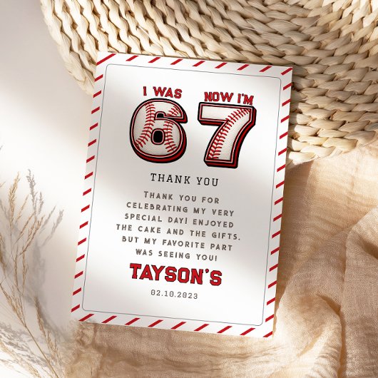 I Was 6, Now I’m 7 – Baseball 7th Birthday Bedankkaart