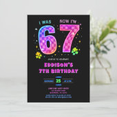 I Was 6 Now I’m 7 Birthday Invitation Kaart (Staand voorkant)