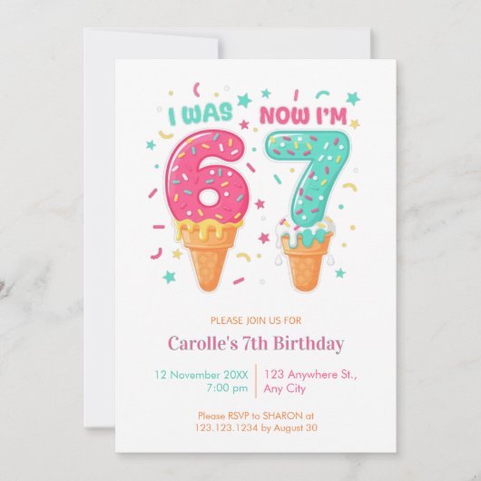  I Was 6 Now I’m Ice Cream 7 Birthday Kaart (Voorkant)