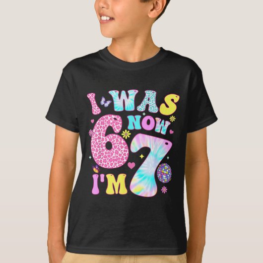 I Was 6 Now I'm 7 67 Meme Groovy Retro 7th Birthda T-shirt (Voorkant)