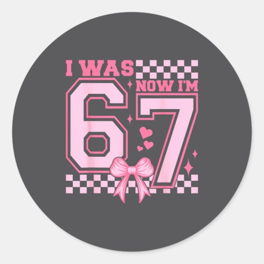 I Was 6 Now I'm 7 Nk Coquette Bow Heart Checkered  Ronde Sticker (Voorkant)