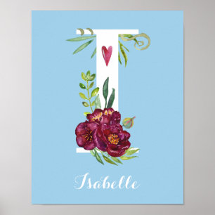 I Waterverf Floral Monogram Custom Nursery Poster