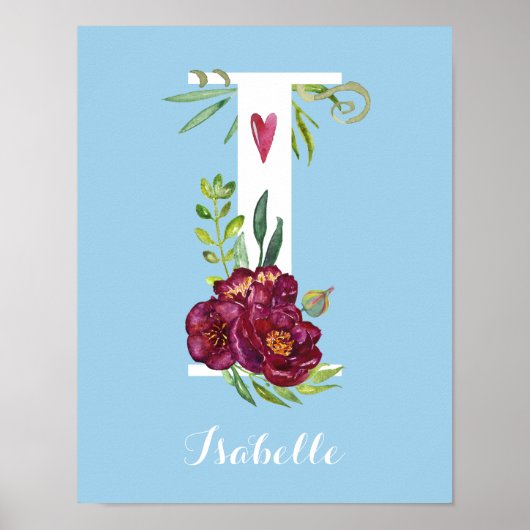 I Waterverf Floral Monogram Custom Nursery Poster (Voorkant)