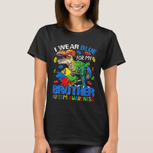 I Wear Blue For My Brother Autism Awareness Dinosa T-shirt (Voorkant)