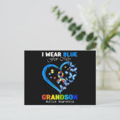 I Wear Blue For My Grandson Autism Awareness Heart Briefkaart (Staand voorkant)