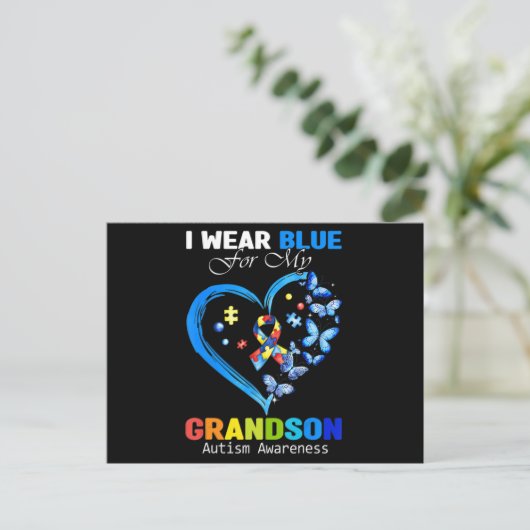 I Wear Blue For My Grandson Autism Awareness Heart Briefkaart (Staand voorkant)