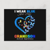 I Wear Blue For My Grandson Autism Awareness Heart Briefkaart (Voorkant)