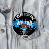 I wear blue for my son Autism Pin Button Badge (In situ)