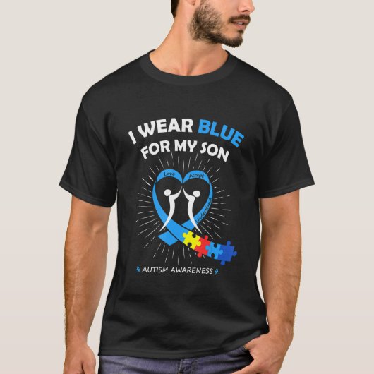 I Wear Blue For My Son Heart Support Autism Awaren T-shirt (Voorkant)
