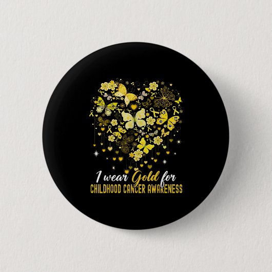 I Wear Gold For Childhood Cancer Awareness Butterf Ronde Button 5,7 Cm (Voorkant)