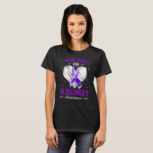 I Wear Purple For Alzheimer's Awareness Ribbon Hea T-shirt (Voorkant volledig)