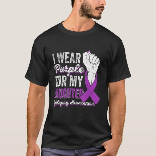 I Wear Purple For My Daughter Ribbon Epilepsy Awar T-shirt (Voorkant)