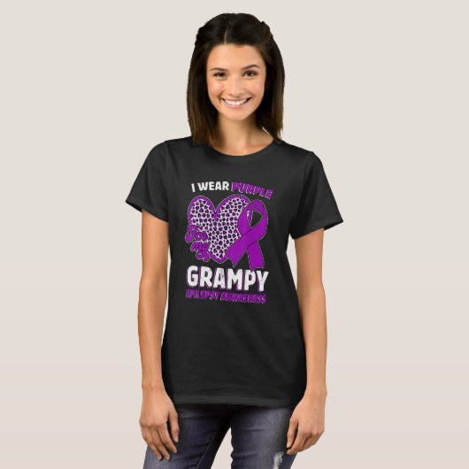 I Wear Purple For My Grampy Epilepsy Awareness Leo T-shirt (Voorkant volledig)