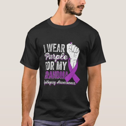 I Wear Purple For My GrandMa Ribbon Epilepsy Aware T-shirt (Voorkant)