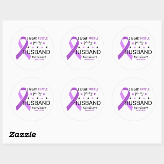 I Wear Purple For My Husband Alzheimer Awareness Ronde Sticker (Vel)