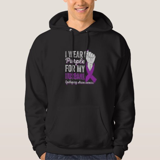 I Wear Purple For My Husband Ribbon Epilepsy Aware Hoodie (Voorkant)