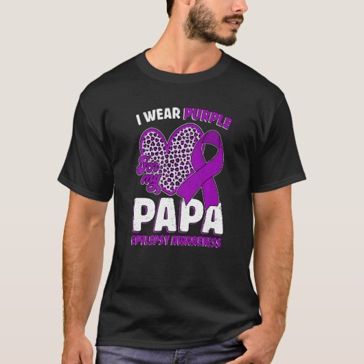 I Wear Purple For My Papa Epilepsy Awareness Leopa T-shirt (Voorkant)