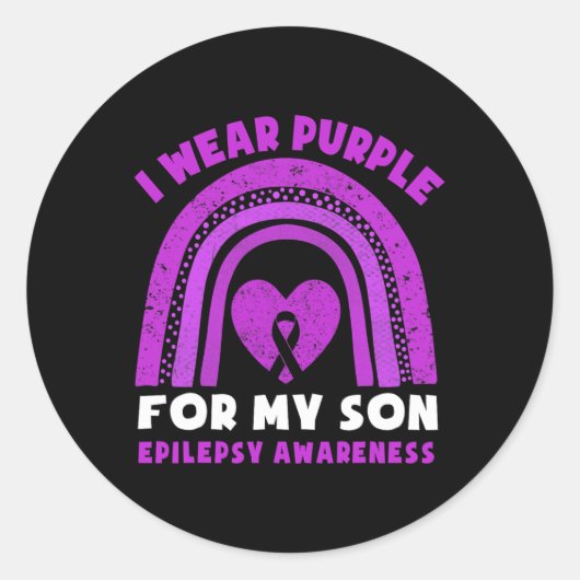 I Wear Purple For My Son Epilepsy Awareness Rainbo Ronde Sticker (Voorkant)