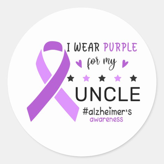 I Wear Purple For My Uncle Alzheimer Awareness Ronde Sticker (Voorkant)