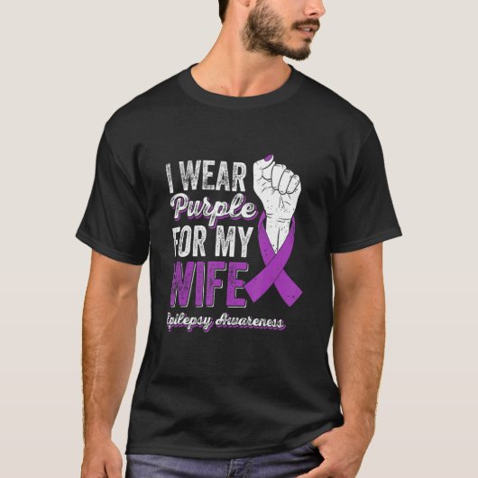 I Wear Purple For My Wife Ribbon Epilepsy Awarenes T-shirt (Voorkant)