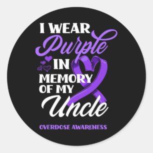 I Wear Purple In Memory of My Uncle Overdose Aware Ronde Sticker