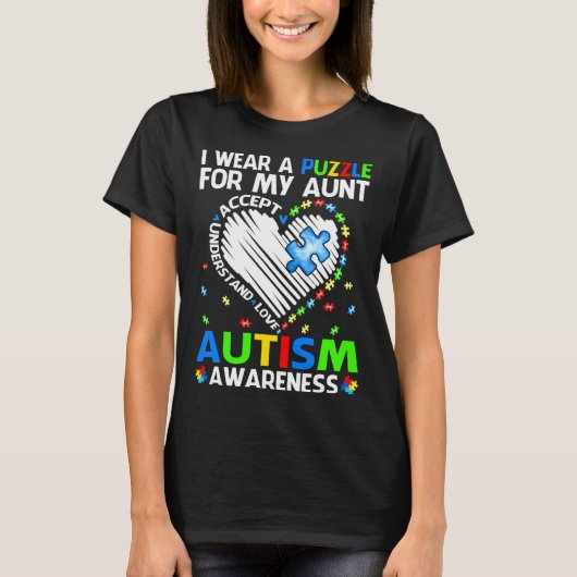I Wear Puzzle For My Aunt Autism Awareness T-shirt (Voorkant)