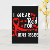 I Wear Red For Heart Disease Awareness Ribbon Red  Kaart (Gele Bloem)