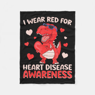 I Wear Red For Heart Disease Awareness T Rex Dinos Fleece Deken