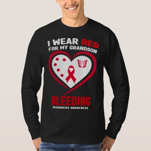 I Wear Red for My Grandson Bleeding Disorders Awar T-shirt (Voorkant)