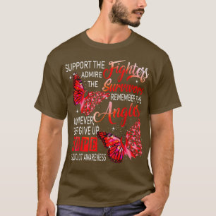 I Wear Red Ribbon Butterflies Blood Clot Awareness T-shirt
