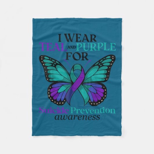 I Wear Teal &amp; Purple Butterfly Suicide Prevent Fleece Deken (Voorkant)