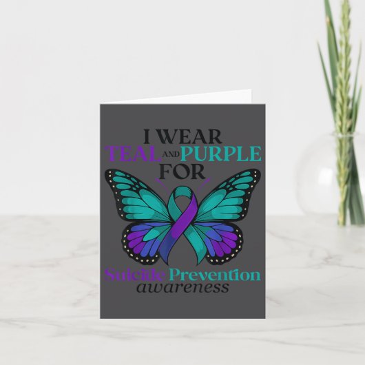 I Wear Teal &amp; Purple Butterfly Suicide Prevent Kaart (Voorkant)