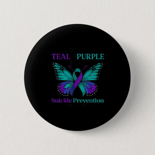 I Wear Teal &amp; Purple Butterfly Suicide Prevent Ronde Button 5,7 Cm (Voorkant)