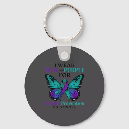 I Wear Teal &amp; Purple Butterfly Suicide Prevent Sleutelhanger (Voorkant)